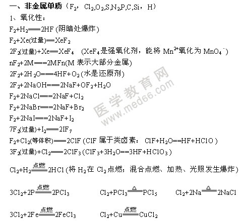 無機(jī)化學(xué)方程式-非金屬單質(zhì)