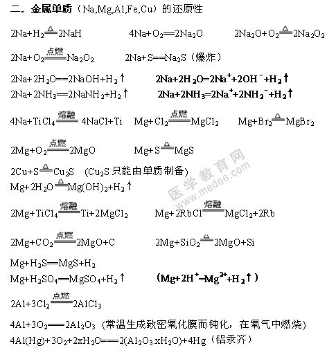 金屬單質(zhì)-無機(jī)化學(xué)方程式