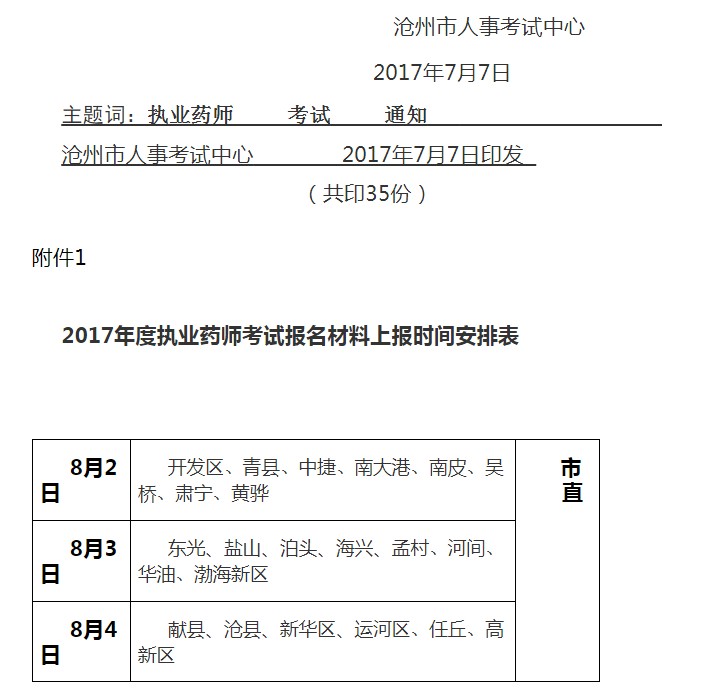 河北滄州市鹽山縣關(guān)于做好2017年度執(zhí)業(yè)藥師資格考試考務(wù)工作的通知