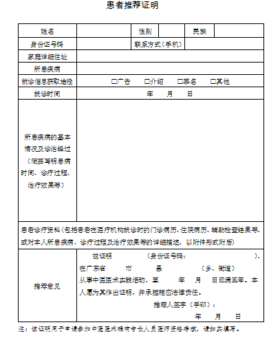 中醫(yī)醫(yī)術實踐證明材料、患者推薦表如何填寫