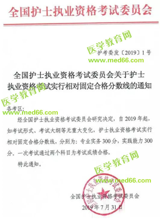 2019年護士資格考試分數(shù)線公布：300分！