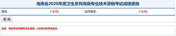 海南省2020年度衛(wèi)生系列高級(jí)專業(yè)技術(shù)資格考試成績查詢