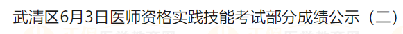 武清區(qū)6月3日醫(yī)師資格實(shí)踐技能考試部分成績(jī)公示（二）