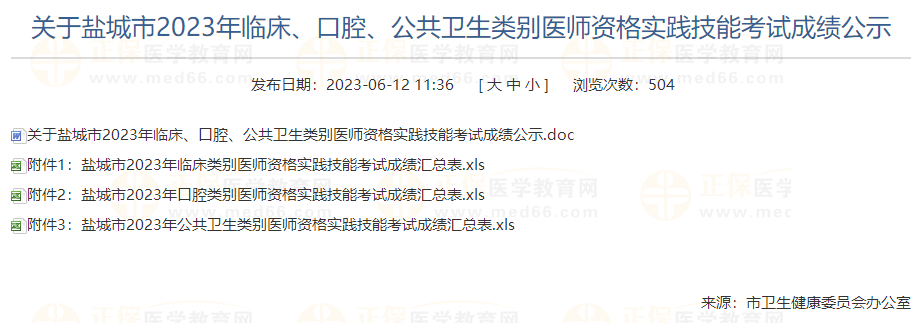 關于鹽城市2023年臨床、口腔、公共衛(wèi)生類別醫(yī)師資格實踐技能考試成績公示